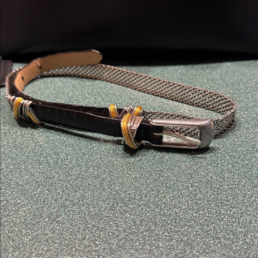Brighton Black leather Belt silver mesh back small